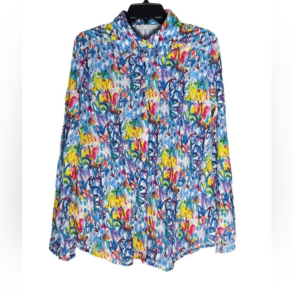 Sno Skins Button down Long sleeve top Women’s Large Colorful Multicolored Artsy